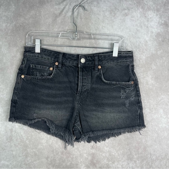 Free People Denim Distressed Cut Off Button-Fly Shorts In Black Women's Size 26 - Picture 1 of 7